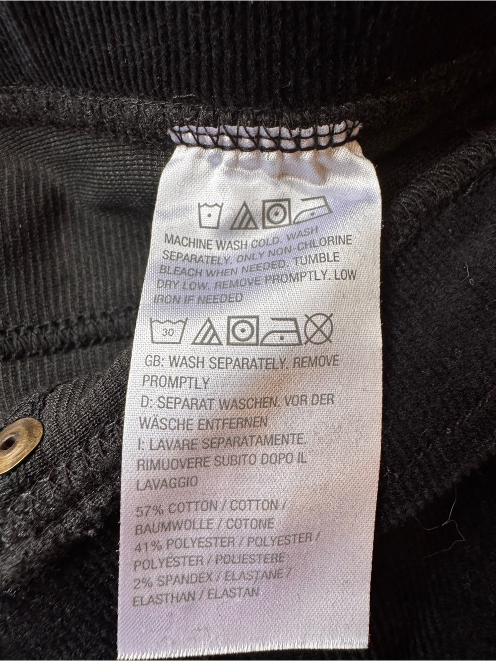 Black micro corduroy Pull-On Skinny Pants with Ankle Zips - Picture 4 of 5
